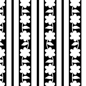 Black White Floral Stripes