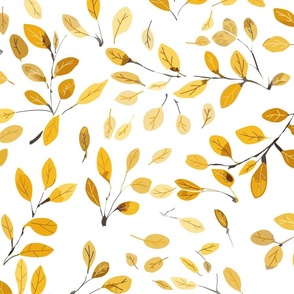 flying falling leaves in shades of yellow on white - large scale