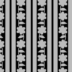 black gray floral stripes