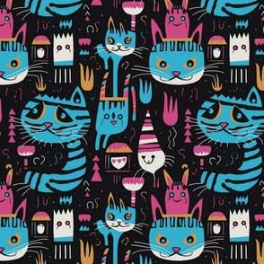 grunge cheshire cat in teal and pink