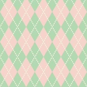 medium pastel pink and green argyle