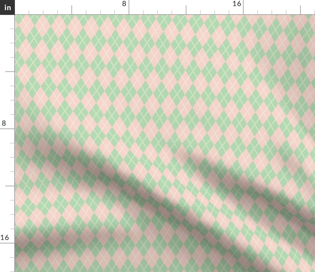 tiny pastel pink and green argyle