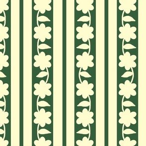 Hunter Green Cream Floral Stripes 