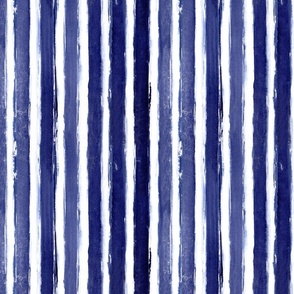 Hand painted stripes medium blue  on white
