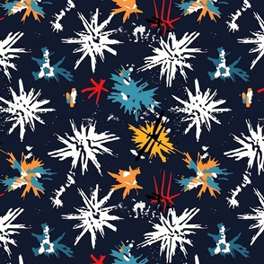 grunge flowers and snowflakes in white orange anc blue