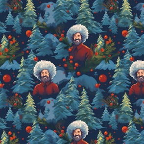 winter christmas fir tree landscape with a happy bearded gentleman