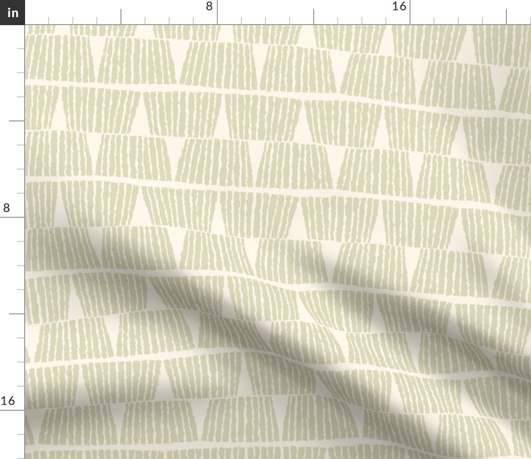 Hand drawn textured lines stripes block print vintage pastel green on cream - LARGE SCALE