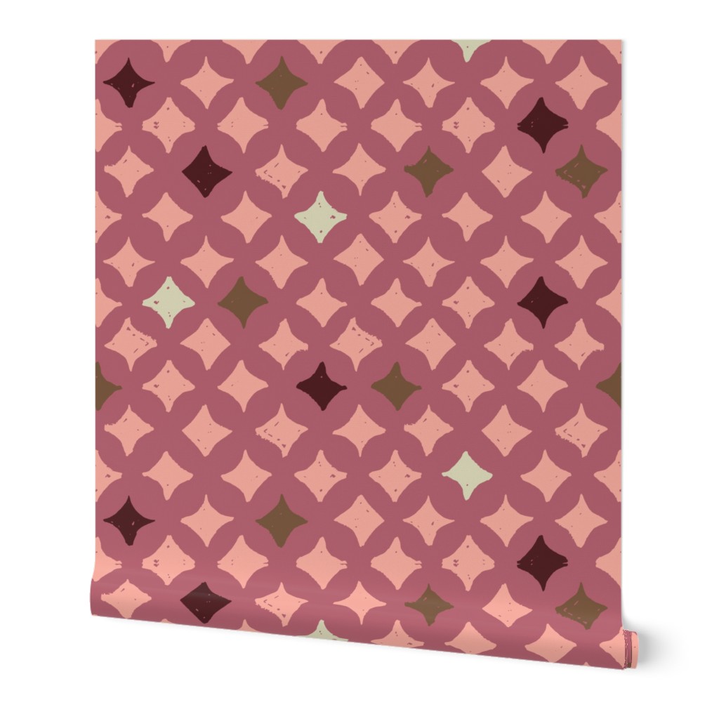 stars hand drawn textured grid in red pink brown - EXTRA LARGE SCALE