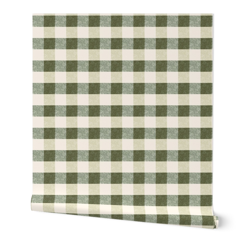 Forest green cream cottage core plaid gingham checkers - LARGE SCALE