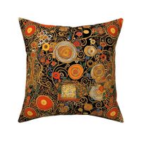 orange gold and black spiral art nouveau geometric abstract inspired by gustav klimt