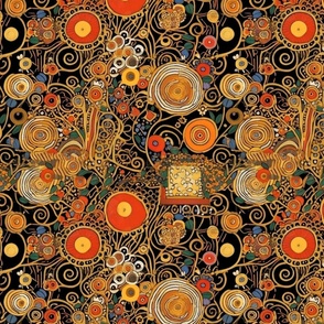 orange gold and black spiral art nouveau geometric abstract inspired by gustav klimt