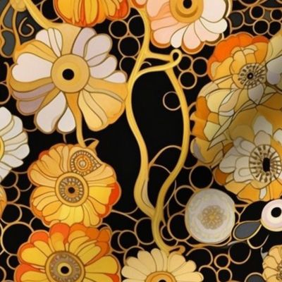 geometric art nouveau sunflower botanical inspired by gustav klimt