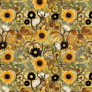 sunflower geometric art nouveau botanical inspired by gustav klimt