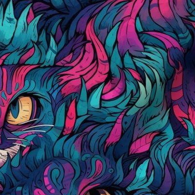 cheshire cat as pink and blue pop art