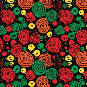 geometric roses in orange and red and green