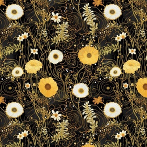 art nouveau sunflower and daisy botanical inspired by gustav klimt