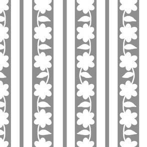 Gray White Floral Stripes 