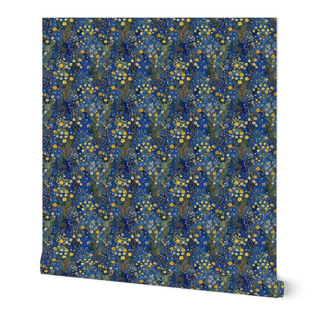 gustav klimt inspired geometric gold green and blue bluebonnet botanical 