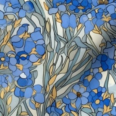 blue gold and green art nouveau bluebonnet botanical inspired by gustav klimt
