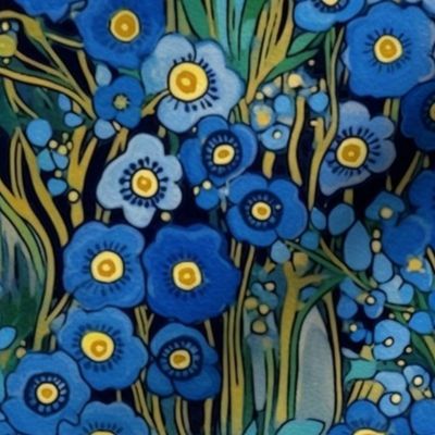 art nouveau botanical with bluebonnets inspired by gustav klimt