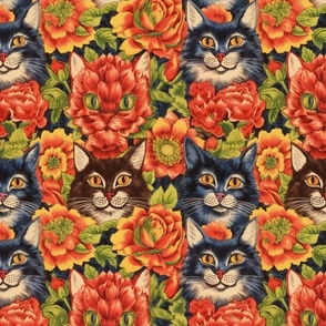 flower victorian cats inspired by Louis wain