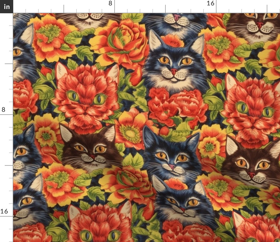 flower victorian cats inspired by Louis wain