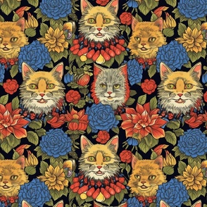 victorian cat botanical inspired by louis wain