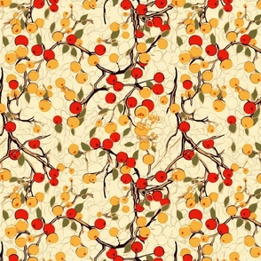 gold and red cherry botanical inspired by gustav klimt