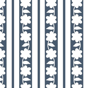 Blue White Floral Stripes 