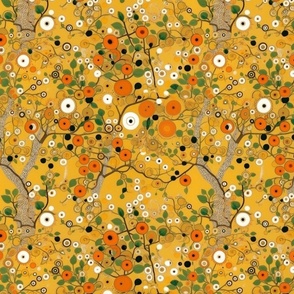 geometric orange and gold japanese cherry blossoms inspired by gustav klimt