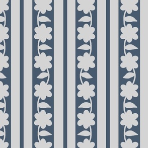 Blue Gray Floral Stripes 