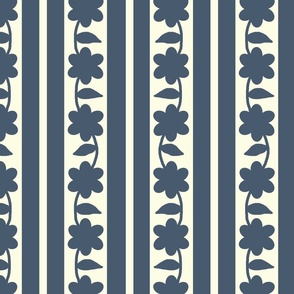 Blue Cream Floral Stripes 