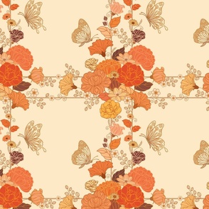 flower garden with butterflies - ivory