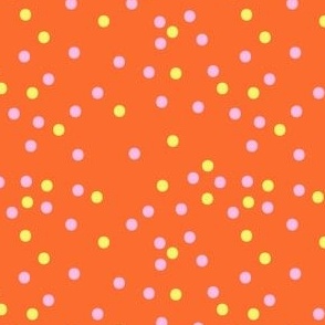 Cute Polka Dot Coordinating Ditsy Blender Print in Pink, Yellow and Dark Orange