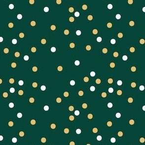 Cute Holiday Polka Dot Coordinating Ditsy Blender Print in Gold, White and Forest Green