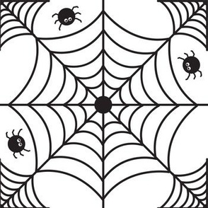 Halloween Spider Web Pattern Fabric Black and White