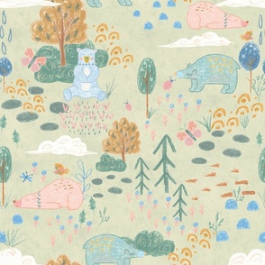 Chalky Critters - fabric repeats every 18" x 18" inches, wallpaper 24"x24"