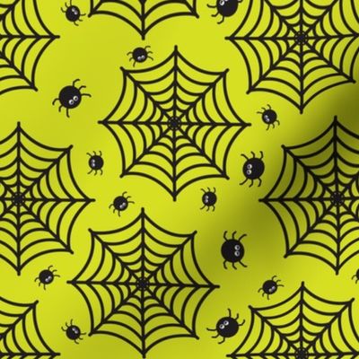 Halloween Spider Web Pattern Fabric Black and Green 