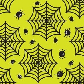 Halloween Spider Web Pattern Fabric Black and Green 