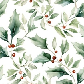 Minimalist Christmas Holly and Berries / Watercolor Winter Holiday