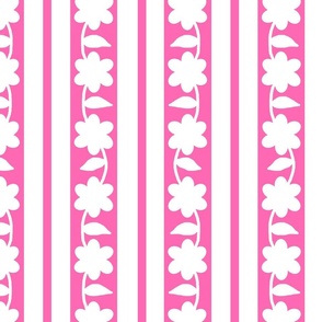 Hot Pink White Floral Stripes