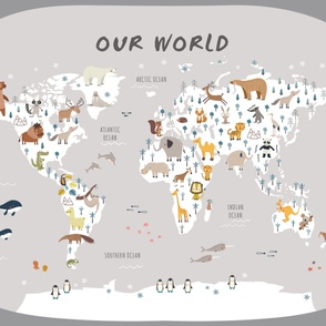 Playmat World Map with animals 36x54 inches