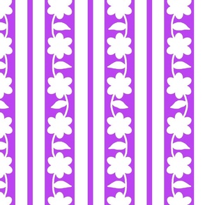 Purple White Floral Stripes 
