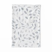 flying falling leaves in shades of  an neutral silver grey on white - large scale