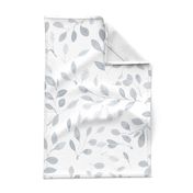 flying falling leaves in shades of  an neutral silver grey on white - large scale