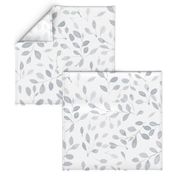flying falling leaves in shades of  an neutral silver grey on white - large scale