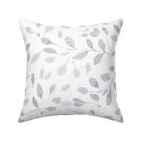 flying falling leaves in shades of  an neutral silver grey on white - large scale