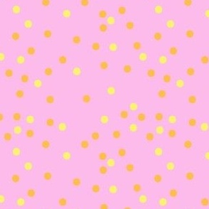 Cute Polka Dot Coordinating Ditsy Blender Print in Orange, Yellow and Pink