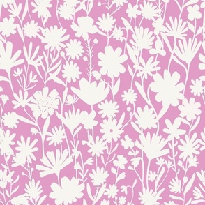 Medium - Silhouette flowers - soft white and Fondant pink - Painterly meadow floral