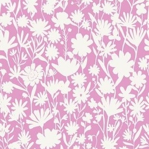 Small - Silhouette flowers - soft white and Fondant pink - Painterly meadow floral